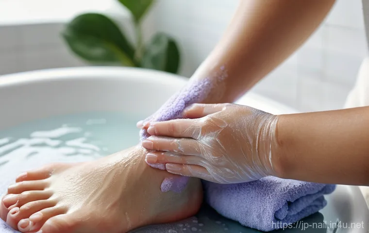 천연 성분 풋 스크럽 추천 - Prompt 1: Relaxing Foot Scrub Application**