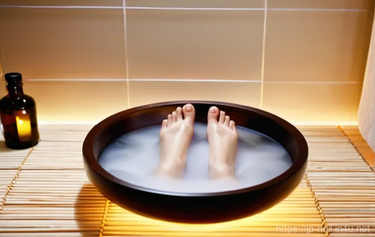 풋 마스크 효과적으로 사용하는 방법 - **Prompt: Relaxing Foot Bath Preparation**
    "A cozy and serene indoor scene, featuring a Japanese...
