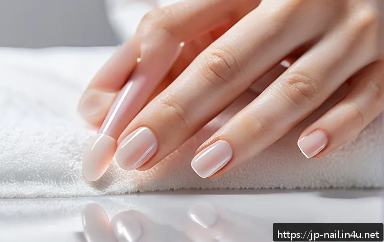 손톱 강화제와 영양제 차이 - A close-up, highly detailed image of well-maintained fingernails on a pair of hands applying a trans...